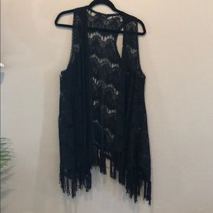 Arise black lace boho vest size lg